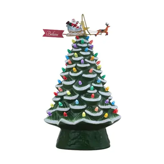 90th Anniversary Collection Green 16" Ceramic LED Tree with Animated Santa's Sleigh {1}