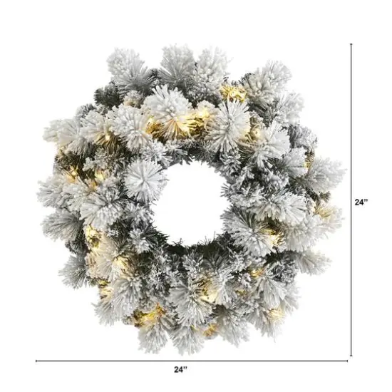 24" LED Flocked Christmas Wreath {6}