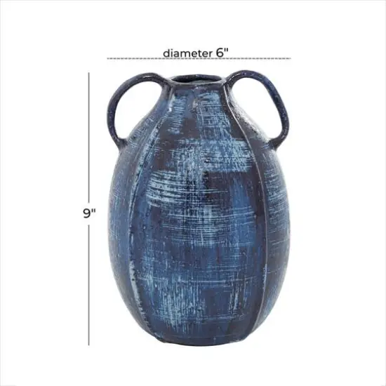 Blue Ceramic Contemporary Vase, 9" x 6" x 6" {7}