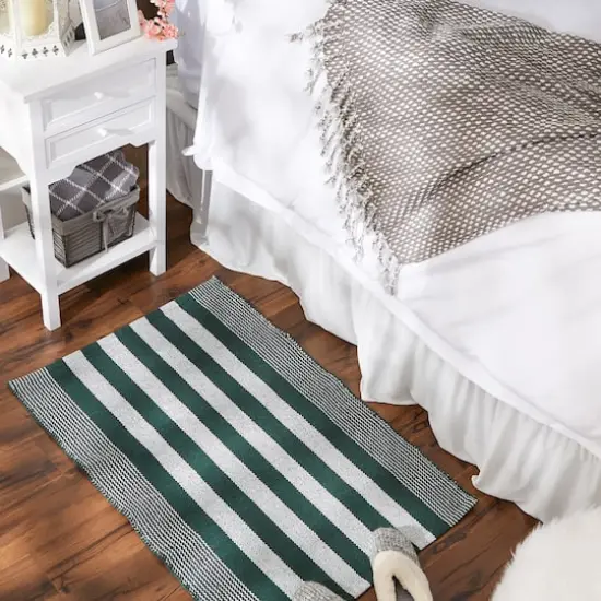 DII&reg; Cabana Stripe Handwoven Recycled Yarn Rug, 2ft. x 3ft. Hunter Green {6}