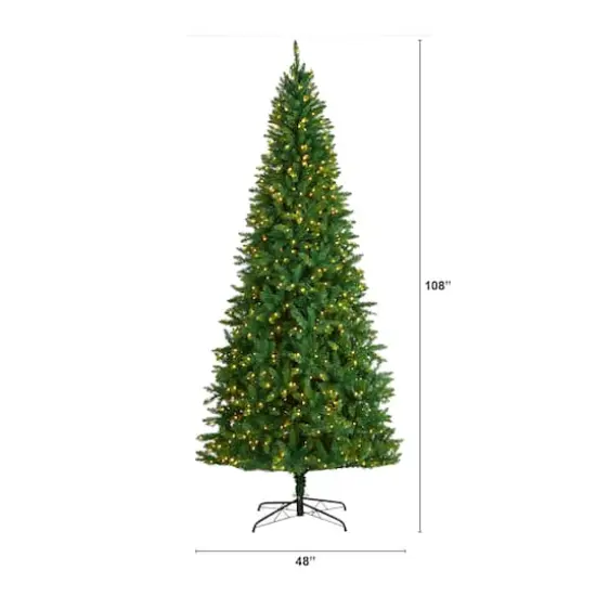 9ft. Pre-Lit Green Valley Fir Artificial Christmas Tree, Clear LED Lights {10}