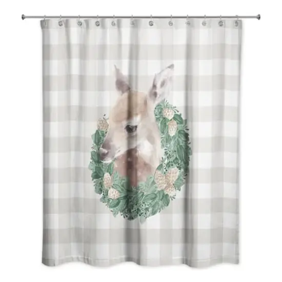 Buffalo Check Fawn Wreath Shower Curtain {1}