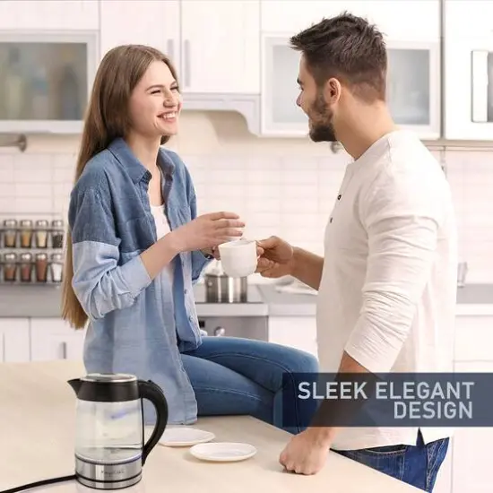 MegaChef 1.8L Glass Body & Stainless Steel Electric Tea Kettle {8}