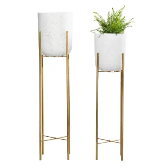 Set of 2 Gold Metal Contemporary Planter, 39", 46" {5}