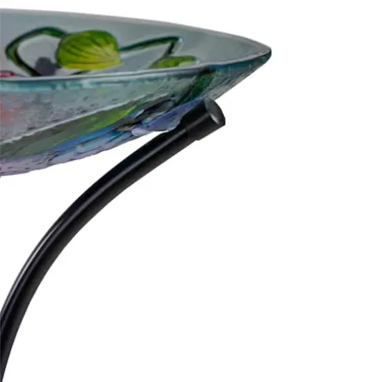 21'' Butterfly and Carnations Hand Painted Glass Birdbath {5}