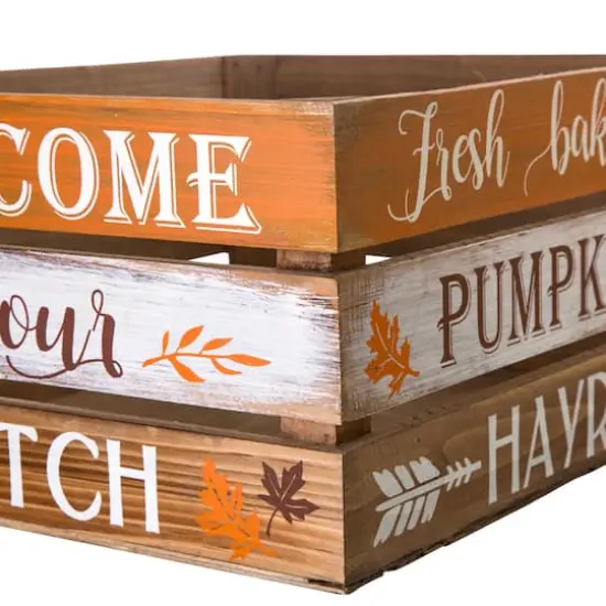 Glitzhome&reg; Wooden Pumpkin Crate Set {5}
