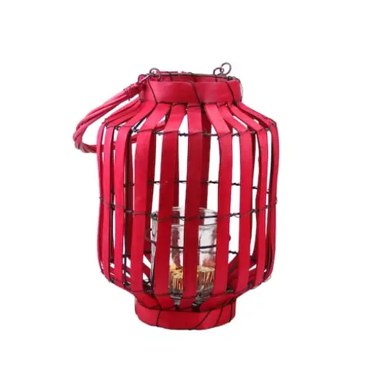 20" Tropicalia Tiki Bar Votive Candle Holder Lantern, Blush Red {4}