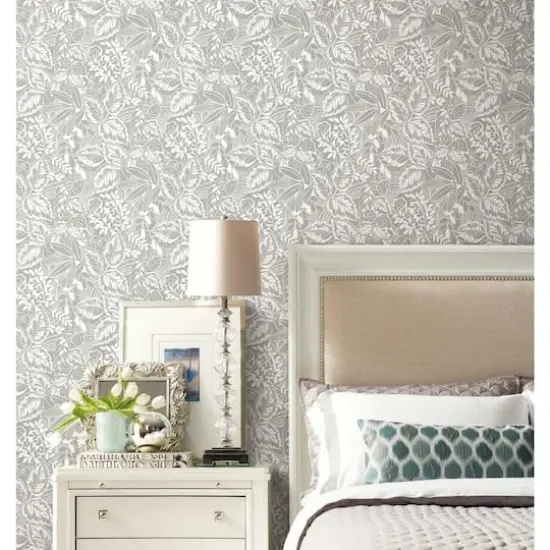 RoomMates Vintage Batik Jungle Peel & Stick Wallpaper Gray/White {7}
