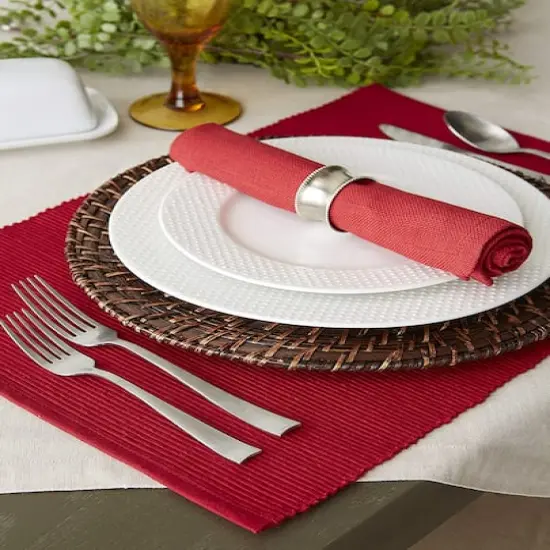 DII&reg; Ribbed Cotton Placemats, 6ct. Cardinal Red {5}