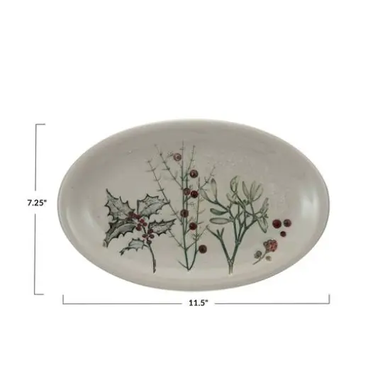 Hello Honey&reg; 11.5" Multicolor Seasonal Botanicals Debossed Stoneware Platter with Reactive Crackle Glaze {5}