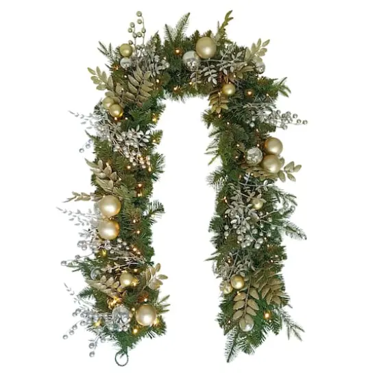 6ft. Battery-Operated Pre-Lit Gold Decorated Artificial Garland {1}