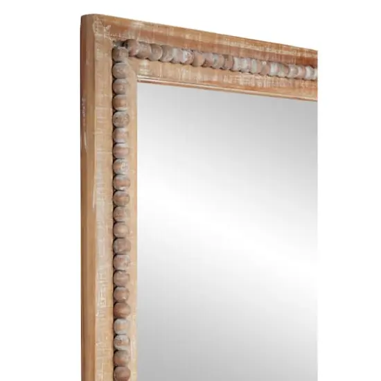 48" Light Brown Boho Style Wood Wall Mirror {4}