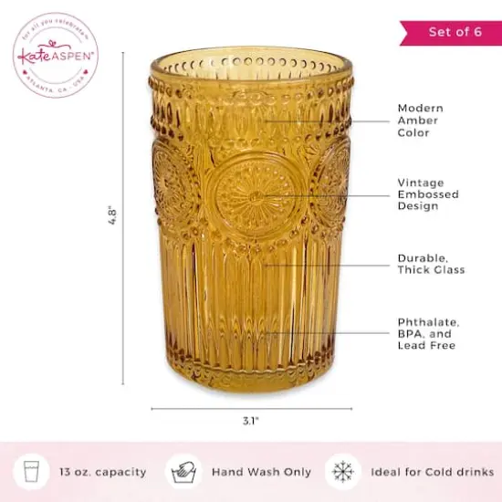 Kate Aspen&reg; 13oz. Vintage Textured Amber Drinkware, 6ct. {4}