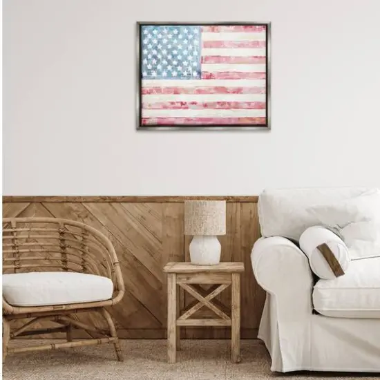 Stupell Industries Patriotic Brushed Flag Floater Framed Art Gray {3}