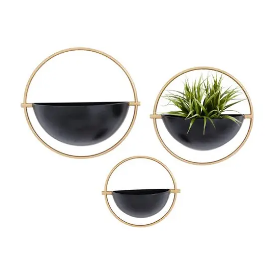 Set of 3 Black Iron Contemporary Planters, 15" x 14" x 5" {1}