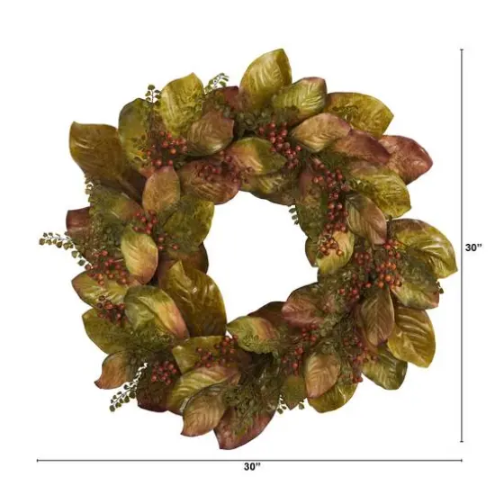 2.5ft. Fall Magnolia Leaf & Berries Wreath {4}