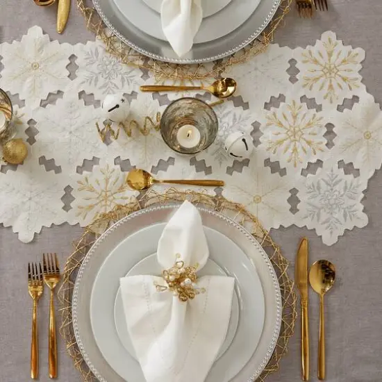 DII&reg; 108" Snowflakes Embroidered Table Runner {7}