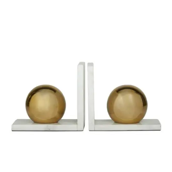 CosmoLiving by Cosmopolitan 6" Metallic Sphere & Marble Bookend Set Gold/White {5}