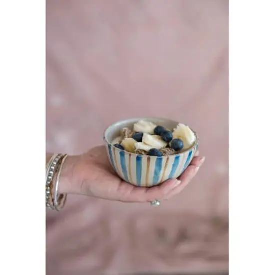 Hello Honey&reg; Blue & Yellow Painted Stripes Stoneware Bowls, 12ct. {3}