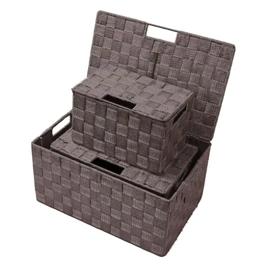 Sorbus 3-Piece Woven Basket with Lid Set Brown {4}