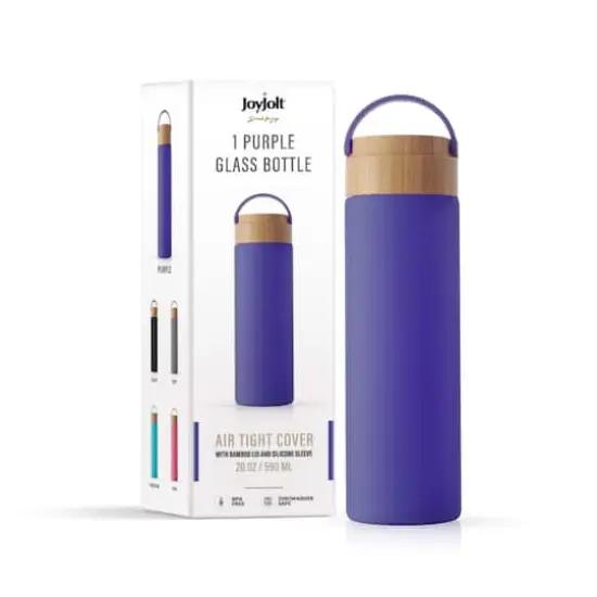 JoyJolt&reg; 20oz. Glass Water Bottle with Carry Strap & Non Slip Silicone Sleeve Purple {9}