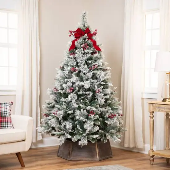 6.5ft. Unlit Real Touch&trade; Heavily Flocked Whittaker Spruce Full Artificial Christmas Tree with Frosted Red Berries {3}
