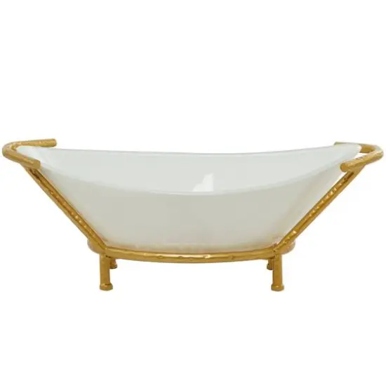 CosmoLiving by Cosmopolitan 25" White Glass Kitchen Serving Bowl with Gold Metal Stand {7}