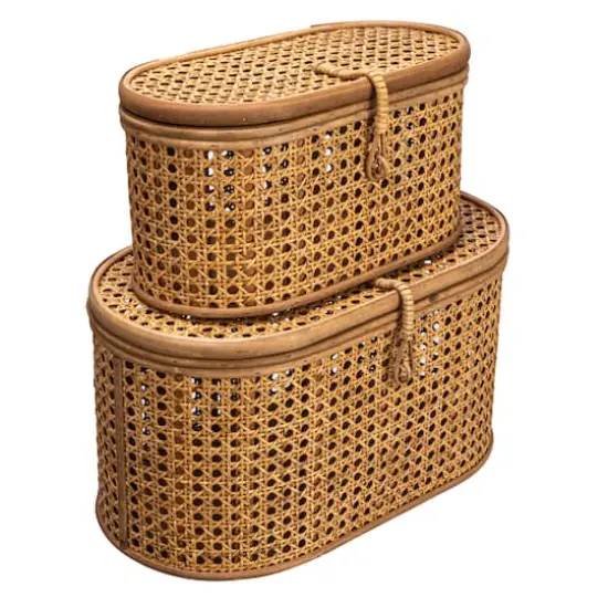 Hello Honey&reg; Modern Decorative Oval Woven Rattan Storage Box Set Natural {1}