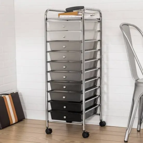Honey Can Do 10-Drawer Grayscale Rolling Storage Cart {1}