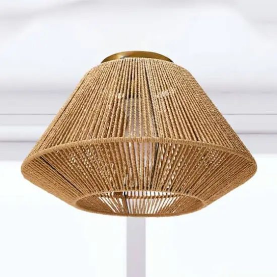 Hello Honey&reg; 13.8" Coastal Ceiling Lamp with Natural Paper Rope Shade and Iron Base {3}