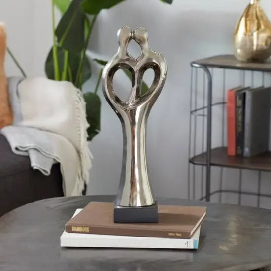 19" Traditional Silver Porcelain Stylized Abstract Couple Sculpture {9}