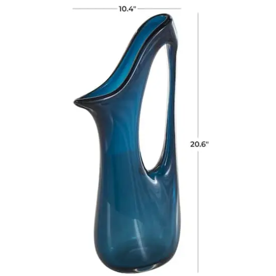 Blue Abstract Glass Vase with Cutout Handle & Elongated Opening Dark Blue {9}