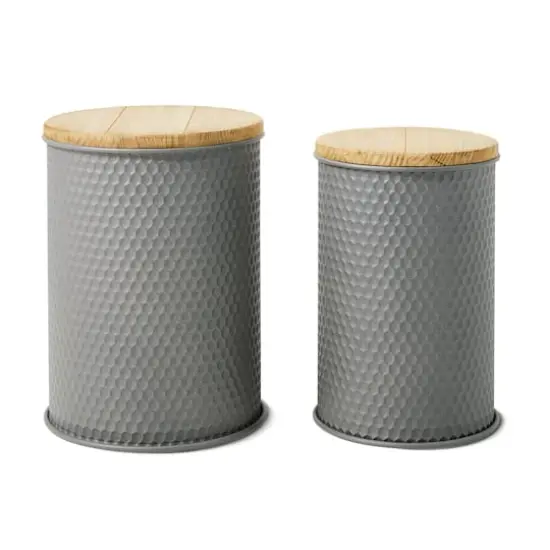 Glitzhome&reg; Metal Storage Accent Table with Solid Wood Lid Set Gray {1}
