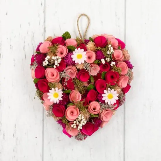 10.25" Mixed Floral & Berries Artificial Valentine's Day Heart Wreath {6}