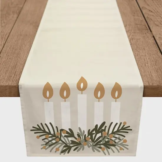 Candles With Greenery 16x72 Poly Twill Table Runner {3}
