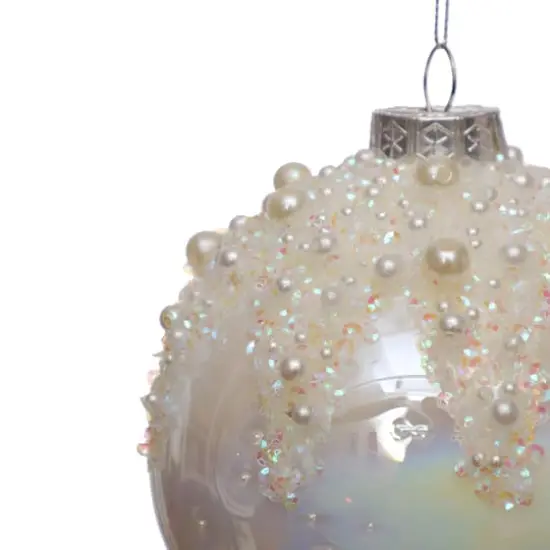 4.75" Iridescent White Glass Ball Ornament with Pearls by Ashland&reg; {3}