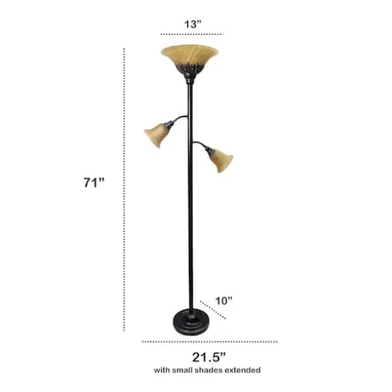 Lalia Home Torchiere Floor Lamp with 2 Reading Lights Restoration Bronze/Amber Shades {4}