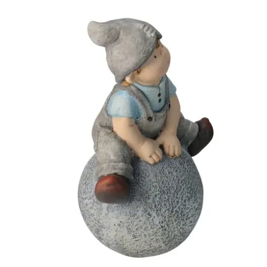 16" Young Boy Gnome Sitting on Ball Spring Outdoor Garden Figure {3}