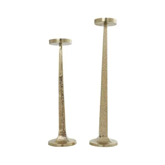 Gold Aluminum Tall Hammered Candle Holder Set {7}