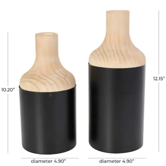 Black Wood Colorblock Vase Set {5}