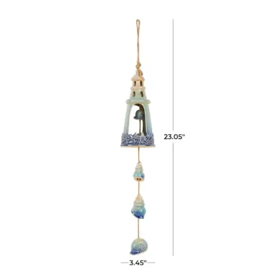 23" Blue Ceramic Light House Ombre Windchime with Shell & Starfish Accents {7}