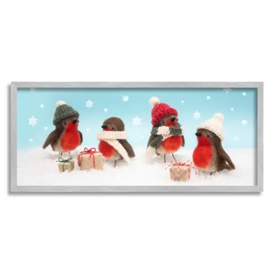 Stupell Industries Birds & Christmas Gifts Snowflakes Framed Giclee Art Gray {1}