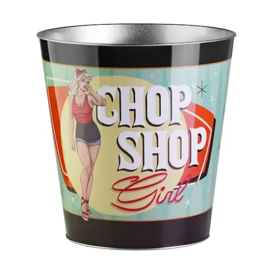 American Art D&eacute;cor&trade; 11" Chop Shop Girl Metal Trash Can {1}