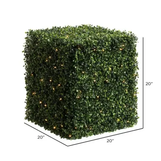 20" Pre-Lit LED Boxwood Cube Stand {7}