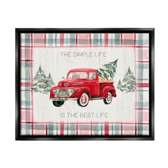 Stupell Industries Simple Life Is Best Plaid Truck Framed Floater Canvas Wall Art {1}