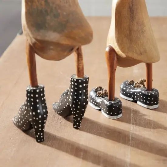 Set of 2 Brown Bamboo Coastal Duck Sculpture, 17", 12" {10}