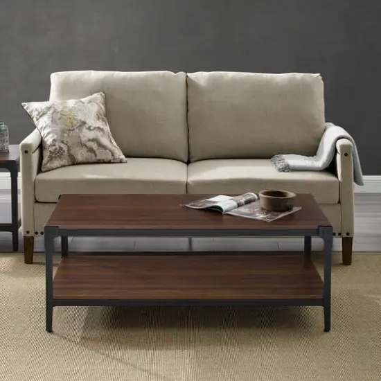 Walker Edison 48" Dark Walnut Angle Iron Coffee Table {5}