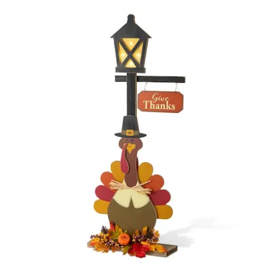 Glitzhome&reg; 36"H Lighted Thanksgiving Wooden Turkey Lamp Post Porch Decor {1}