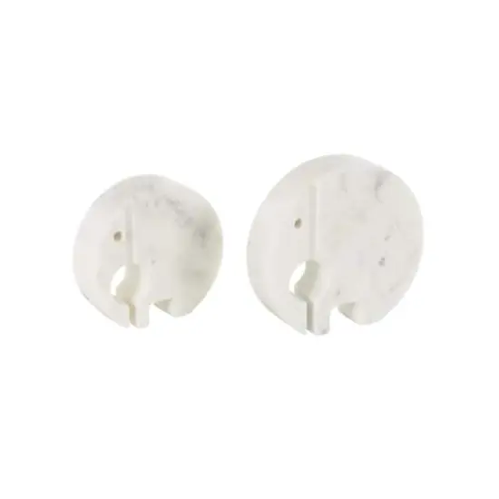 White & Gray Circular Abstract Marble Elephant Sculpture Set {4}