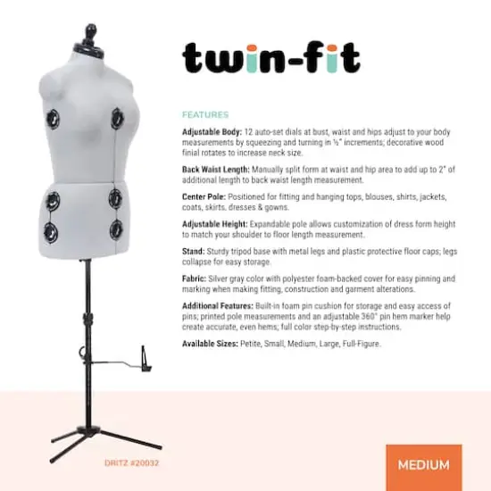 Dritz&reg; Twin-Fit Medium Dress Form with Adjustable Tri-Pod Stand {3}